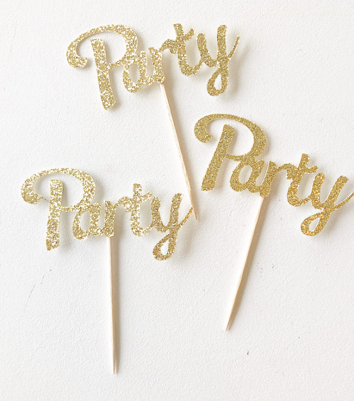 Glitter 'Party' Cupcake Toppers