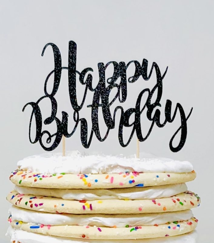 Black Glitter 'Happy Birthday' Cake Topper