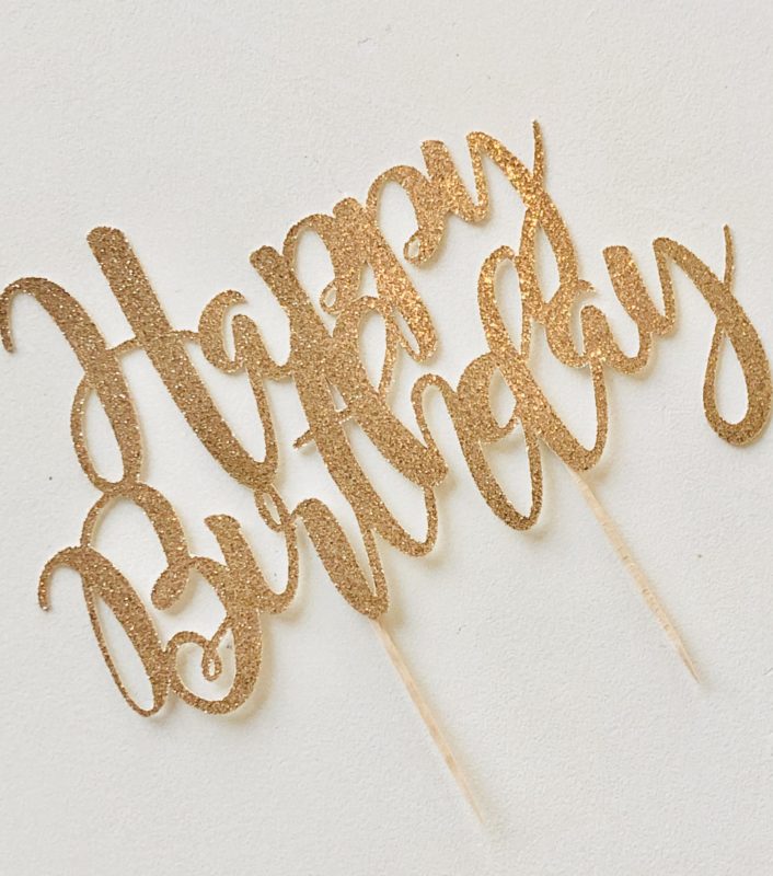 Rose Gold Glitter 'Happy Birthday' Cake Topper
