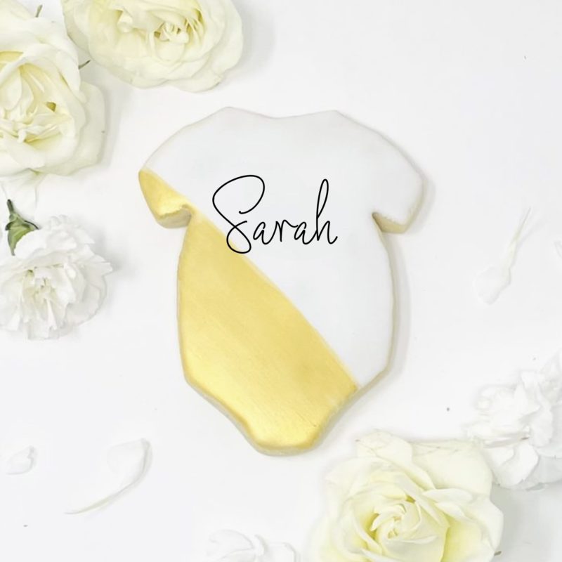 Personalized Gold Onesie Cookies